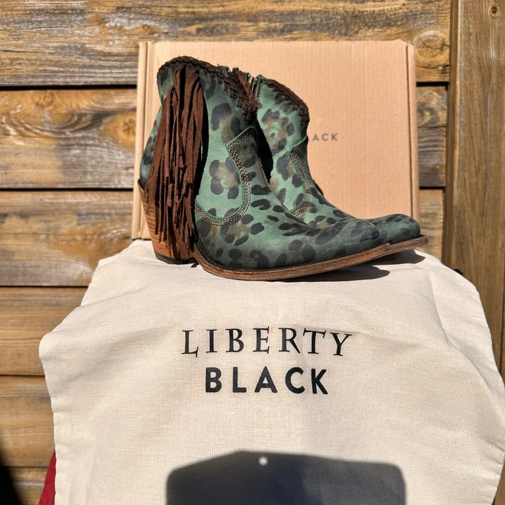 LIBERTY Black Green Leopard Ankle Boots - Picture 4 of 4